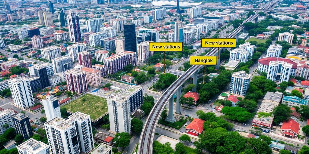 Bangkok skyline with BTS expansion and urban developments.