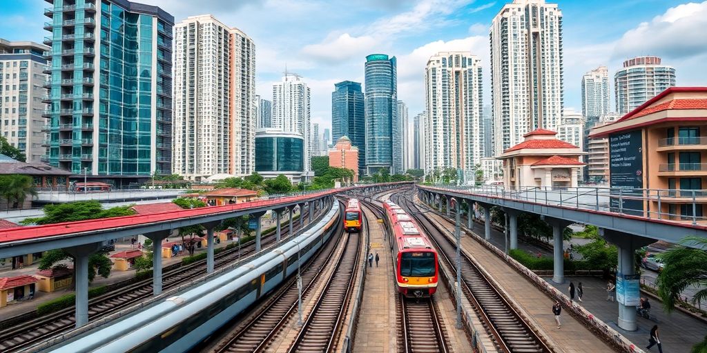 MRT stations with residential properties in a bustling cityscape.