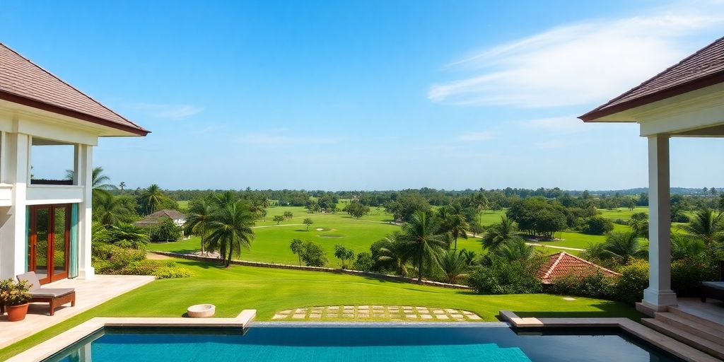 Luxury villa with golf course view in Thailand.