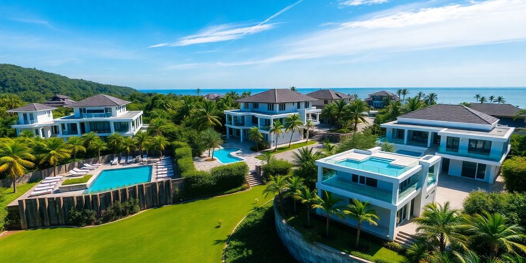 Luxury villas and tropical landscape in Phuket.