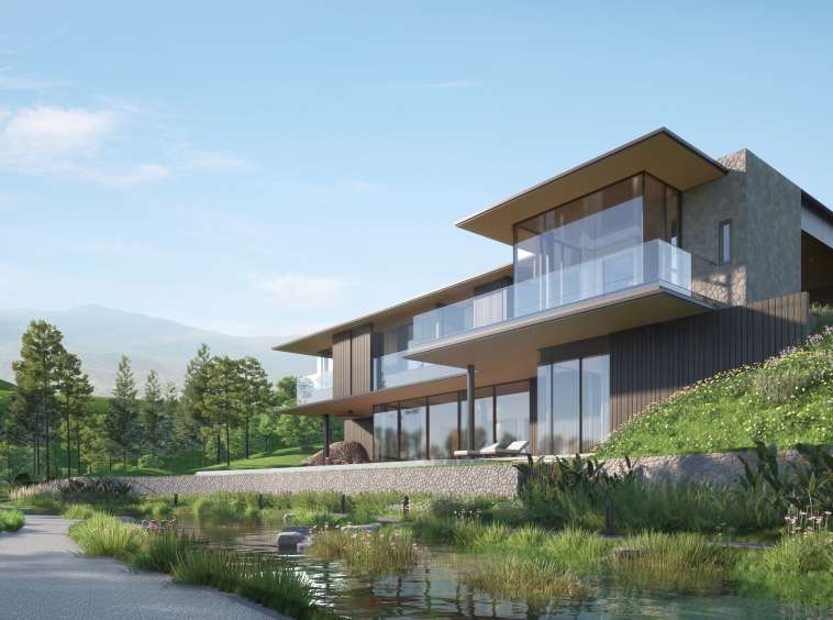 Modern villa with private pool and spacious outdoor lounge.