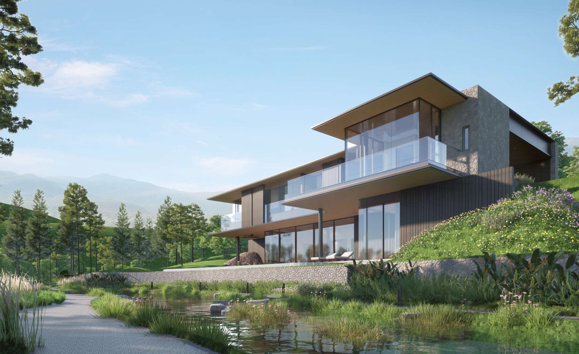 Modern villa with private pool and spacious outdoor lounge.