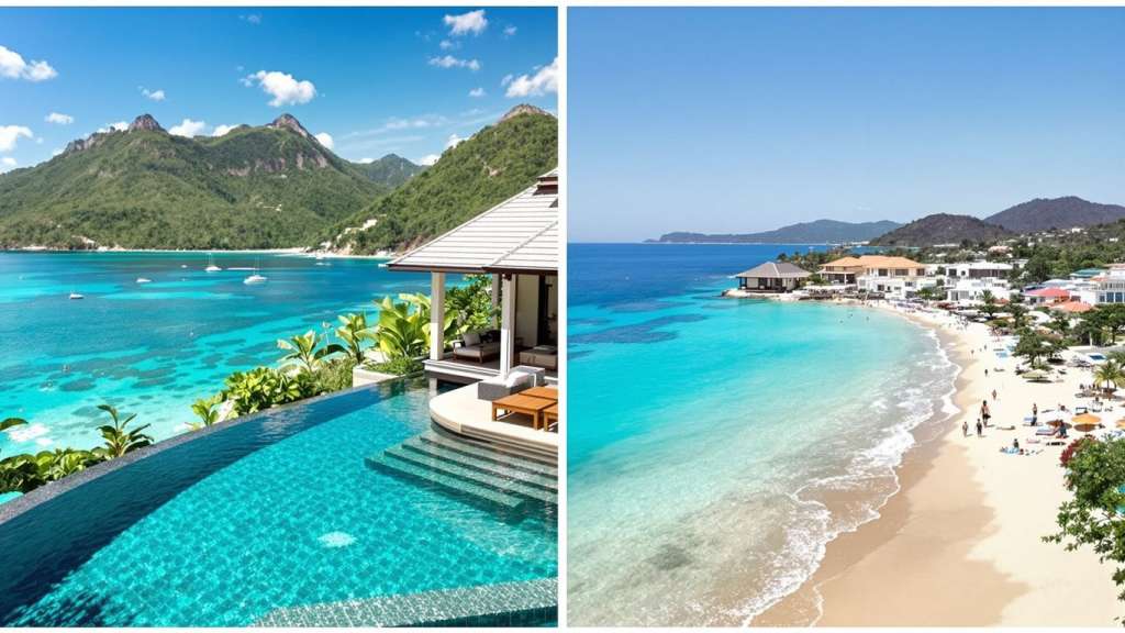 Phuket villa versus Mediterranean villa with pools and sea views.