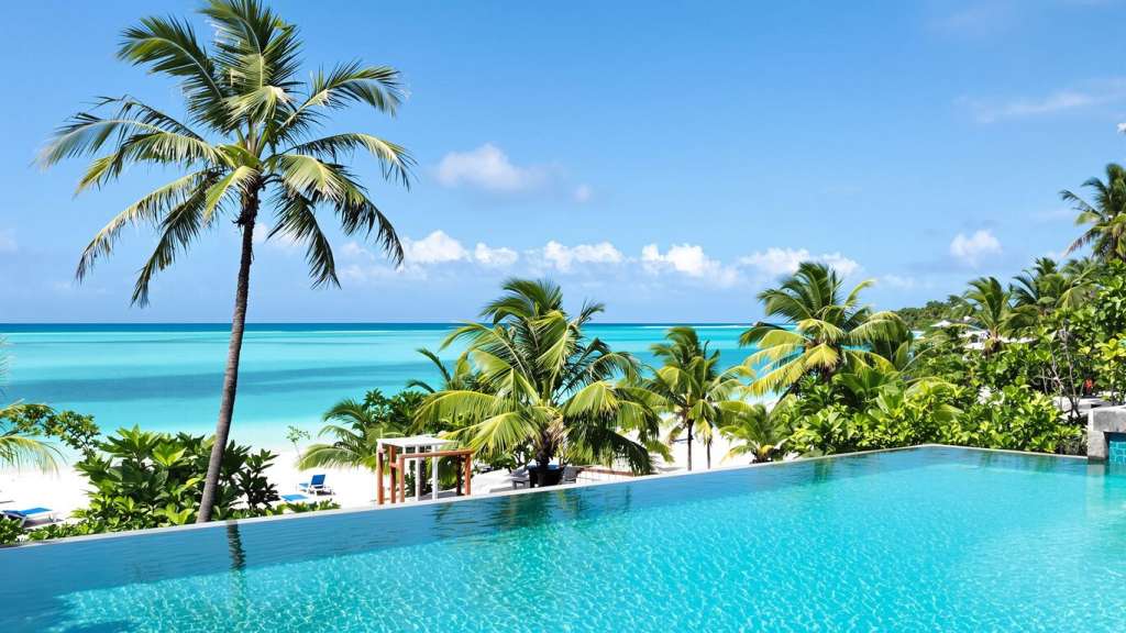 Luxury villa infinity pool overlooking a tranquil Thai beach.