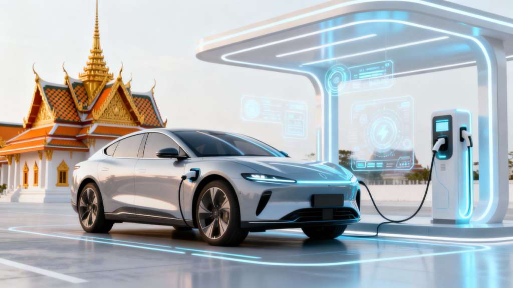 Electric car charging station in Thailand.