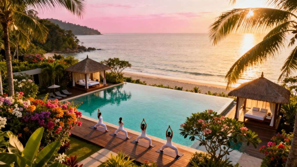 Phuket luxury resort with pool, spa, yoga at sunrise