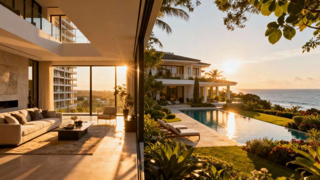 Phuket condo interior versus villa exterior with ocean views.
