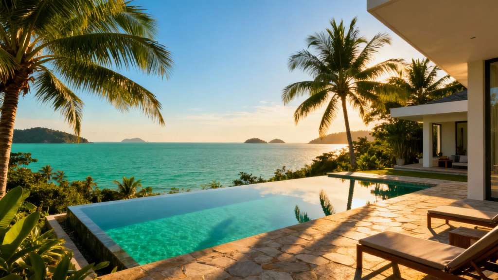 Luxury villa with infinity pool overlooking the ocean in Phuket.