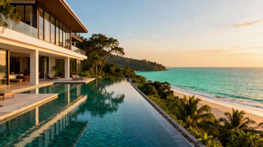 Luxury Phuket resort residence with infinity pool and ocean view.