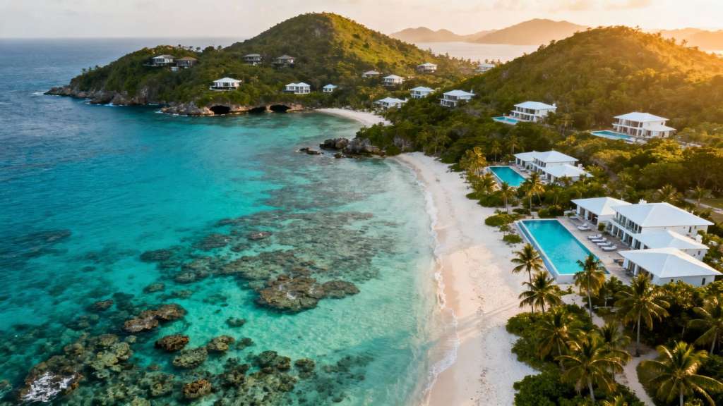 Aerial view of Phuket coastline with resorts and beaches.