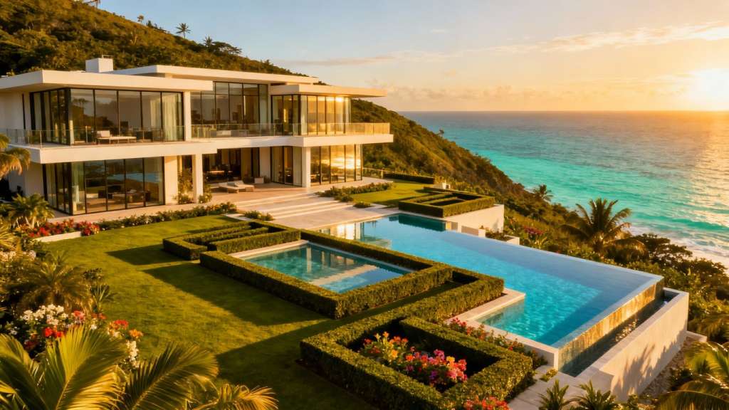 Exclusive hillside mansion overlooking the ocean in Phuket.