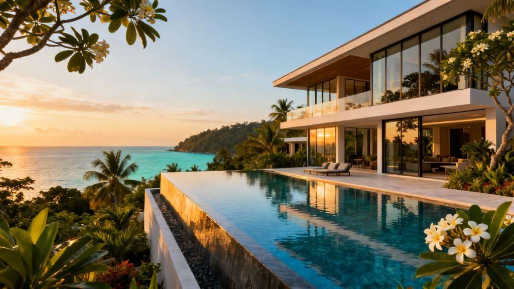 Opulent Phuket villa with infinity pool and ocean view.