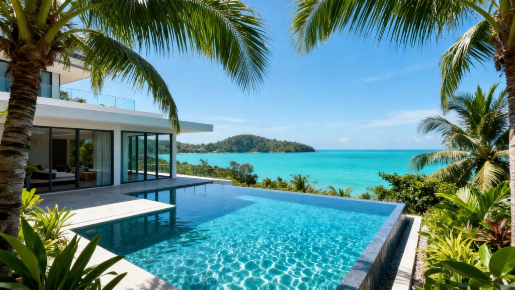 Luxury Phuket villa with infinity pool and ocean view.