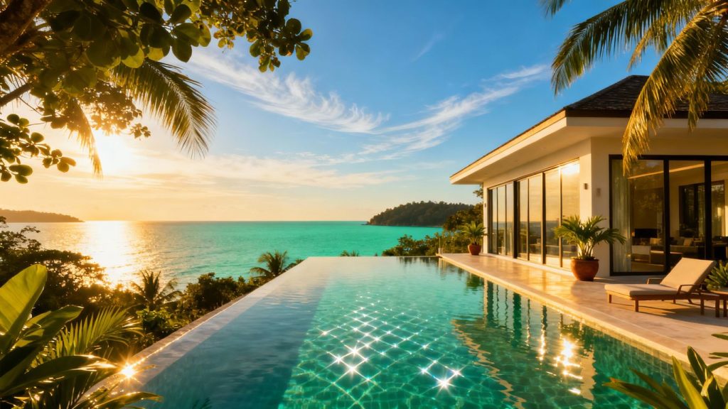 Luxury Phuket villa with infinity pool overlooking the sea.