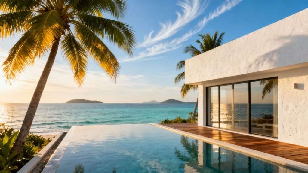 Luxury villa with pool overlooking Phuket sea.