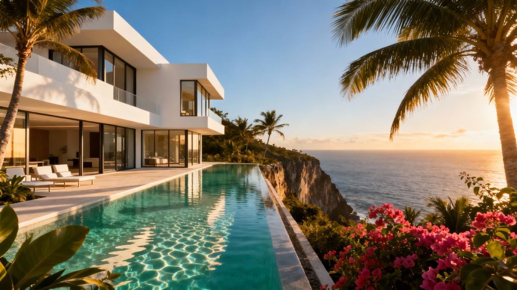 Luxury Phuket villa with pool overlooking the ocean.