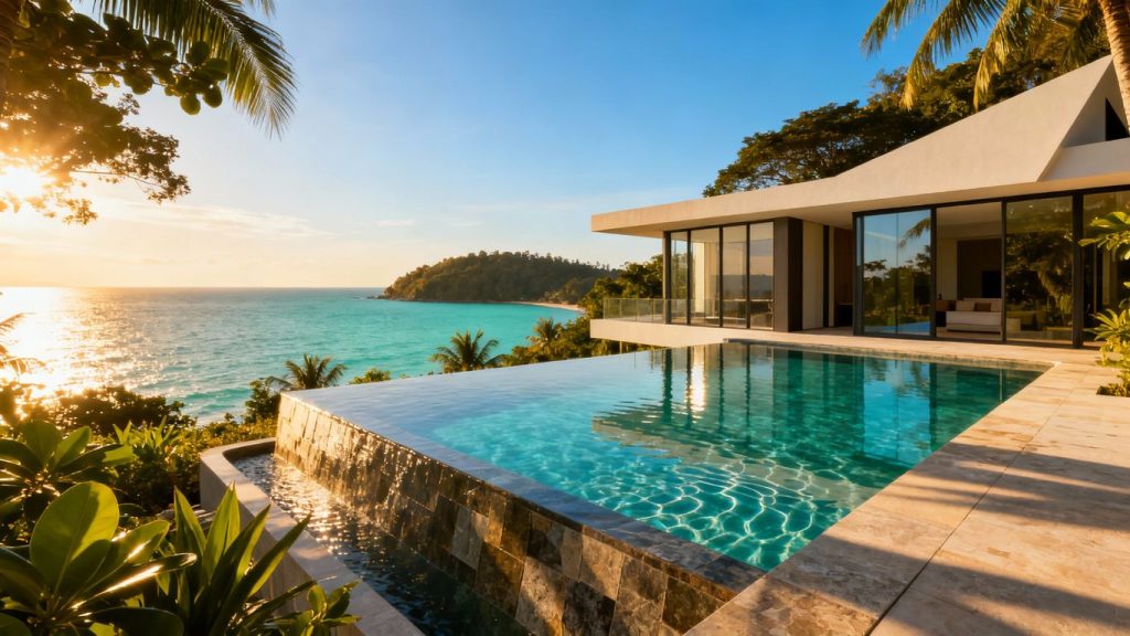 Luxury Phuket villa with infinity pool and ocean view.
