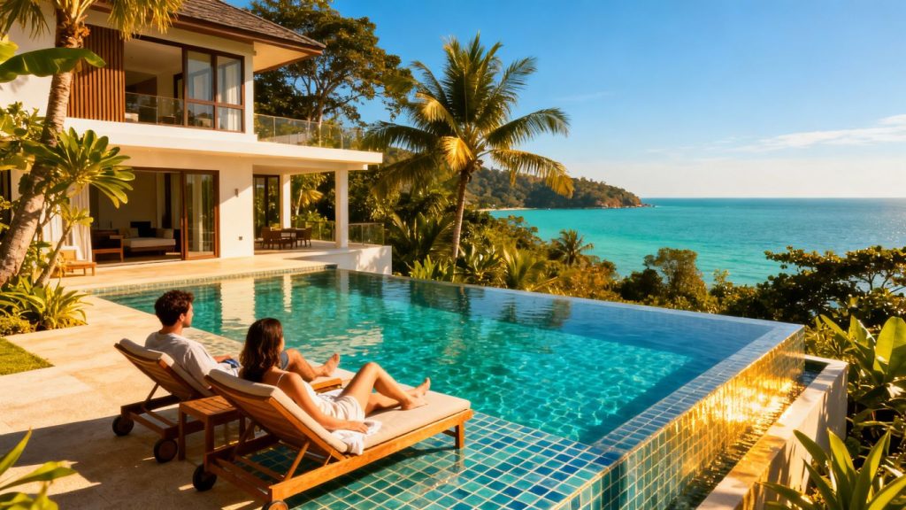 Luxury Phuket villa with infinity pool overlooking the ocean.
