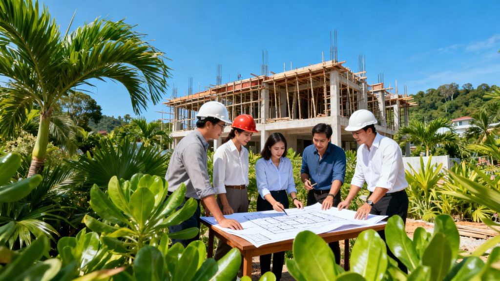 Phuket developers collaborating at a construction site.