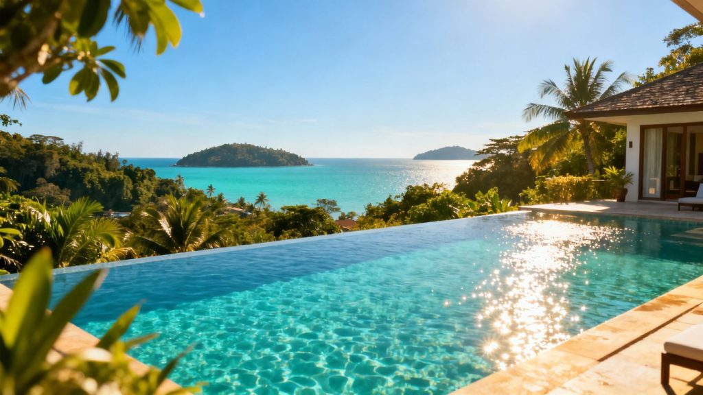Phuket villa with infinity pool overlooking the sea.
