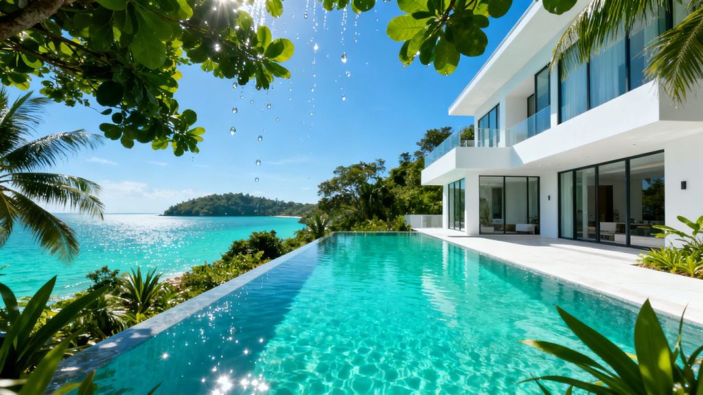Luxury villa with infinity pool overlooking Phuket sea.