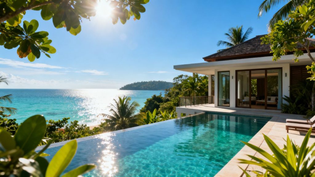 Luxury villa with infinity pool overlooking the sea in Phuket.