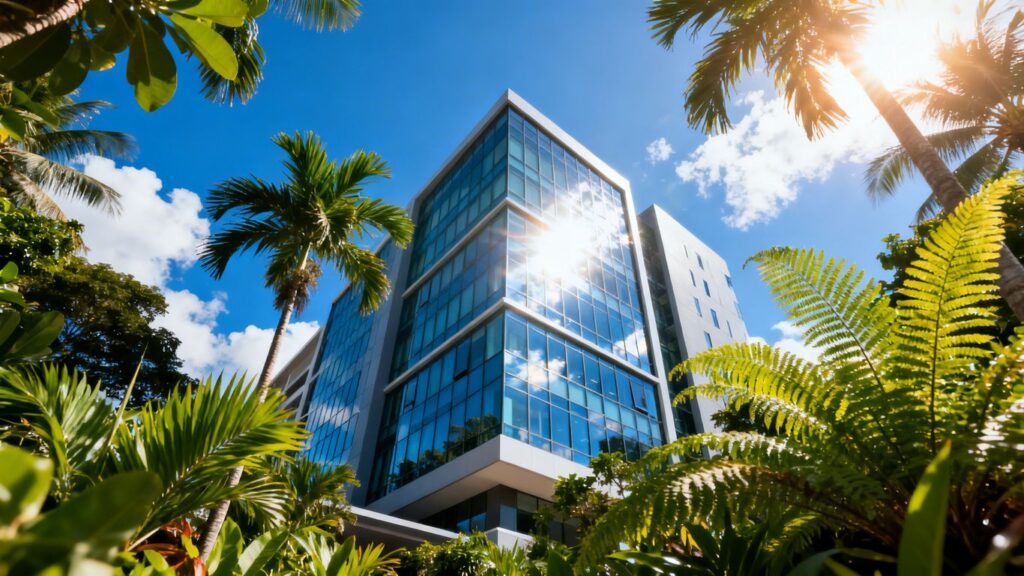 Siam Legal Phuket office building with tropical greenery.