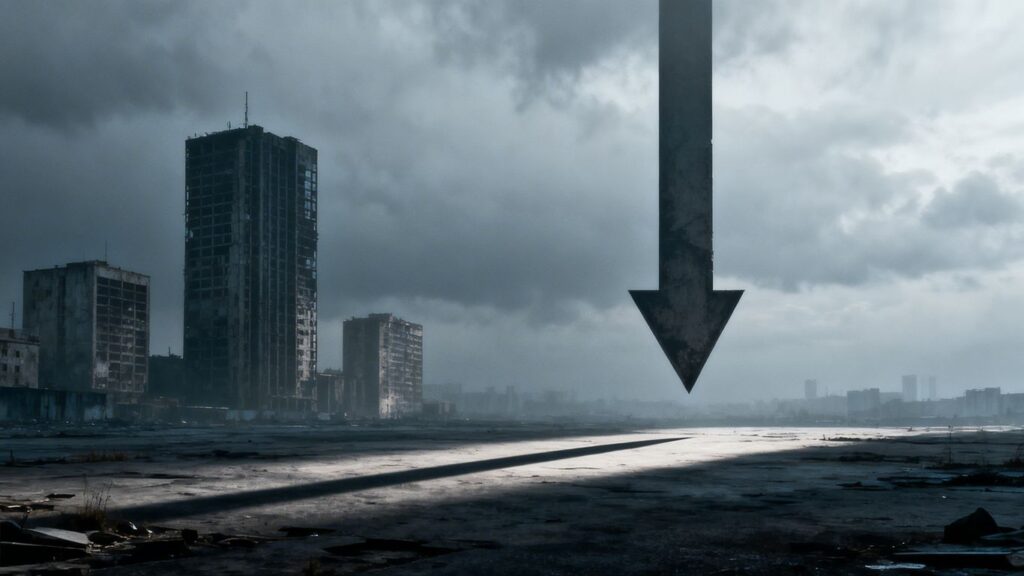 Thai cityscape with a downward arrow indicating market decline.