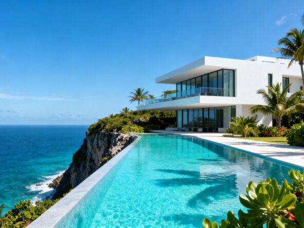 Luxury villa with infinity pool overlooking the ocean in Phuket.
