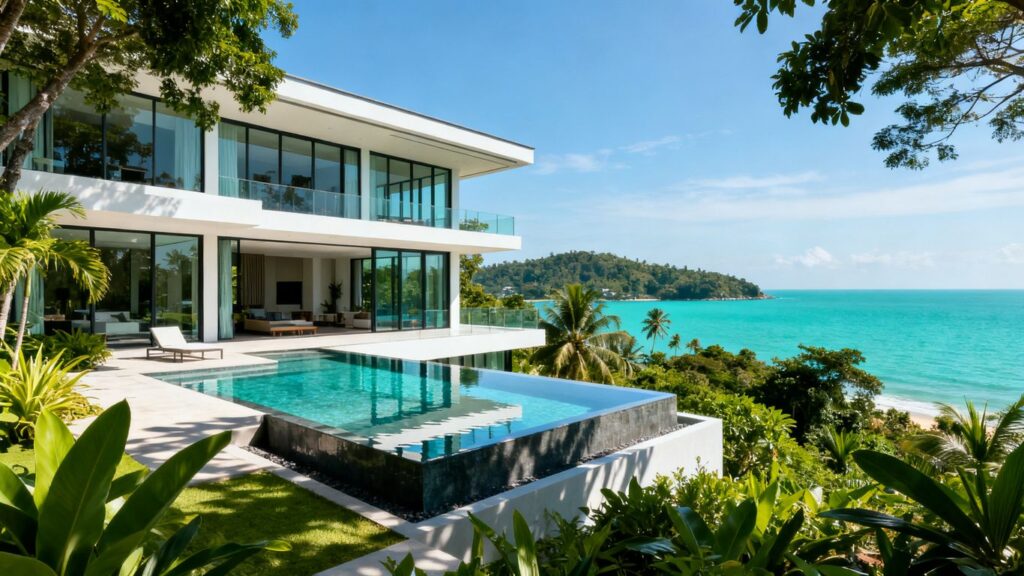 Luxury Phuket villa with infinity pool and ocean view.