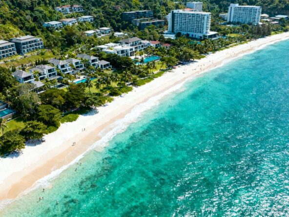Phuket coastline with luxury villas and resorts.