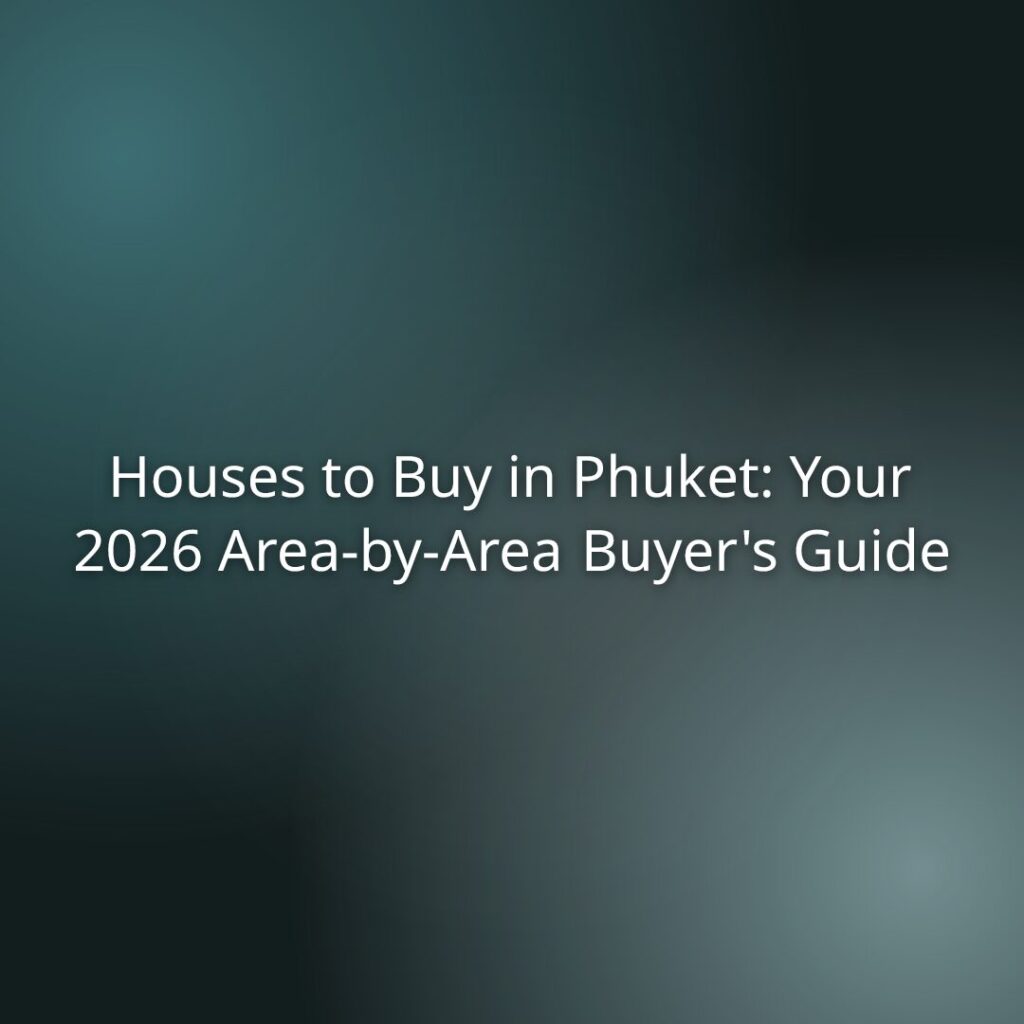 Hero banner for a blog post: 'Houses to Buy in Phuket: Your 2026 Area-by-Area Buyer's Guide' on a teal blurred background